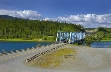 Yukon Crossing, Steel bridge across Yukon river near Marsh Lake on the Alaska Highway, Yukon Territory, Canada