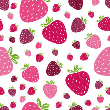 Colorful summer seamless pattern with delicious juicy strawberries