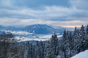 Winter mountain landscape, snow-covered valley. © anatoliil