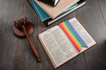 Judge's gavel and Exodus book