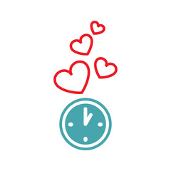 Vector illustration from hours hearts take off. Set of vector symbols. Time to love and be favourite. Flat design 