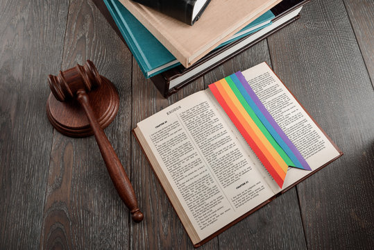 Judge's gavel and Exodus book