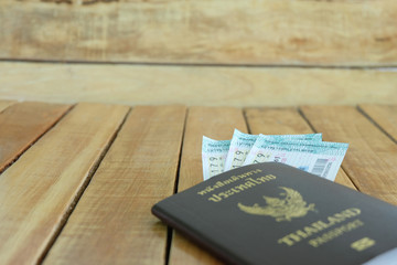 Travel concept. Gamble for travel with aircraft toy, lottery, and passport