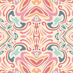 Fototapeta na wymiar Abstract ethnic pattern in pastel shades. The idea of design card, invitation, cover, wallpaper, tile, packaging, background. Tribal ethnic ornament arabic style.