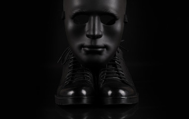 Fototapeta na wymiar black men's shoes and black mask