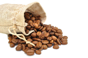 Coffee bag on white background close up