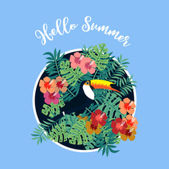 Fototapeta na wymiar Summer card with tropical bird toucan