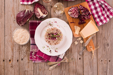Risotto with red radicchio.