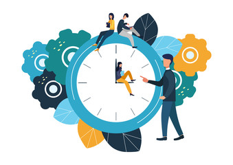 Vector illustration, round clock on white background
