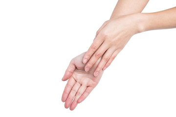 Asian women's hands rubbing hand cream