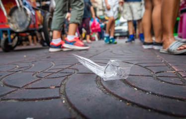 Plastic waste or plastic bag on street walk