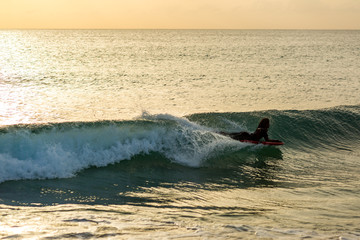 Surfing during sunset