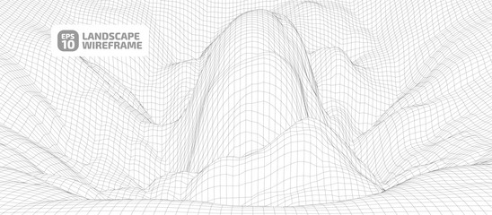 Abstract wireframe background. 3D grid technology illustration landscape. Digital Terrain Cyberspace in the Mountains with valleys. Data Array. | EPS10 Vector.