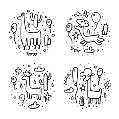 Lama concept. Vector composition in doodle style. 