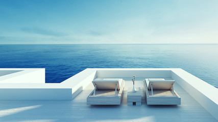 Fototapeta na wymiar Beach lounge - ocean villa seaside & sea view for vacation and summer / 3d render outdoor
