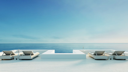 Fototapeta na wymiar Beach lounge - ocean villa seaside & sea view for vacation and summer / 3d render outdoor