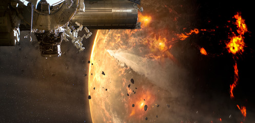 Spaceship arrives in alien planet asteroid, mission journey to the deep space. Elements of this...