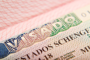 Spanish Schengen visa in a passport	