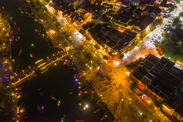 Top view of traditional Hoi An ancient town at night