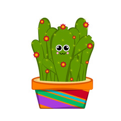 Happy cactus with flowers in a pot. Vector illustration design