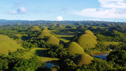 chocolate hill in aerial view, Bohol Philippines - obrazy, fototapety, plakaty