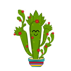 Happy cactus with flowers in a pot. Vector illustration design