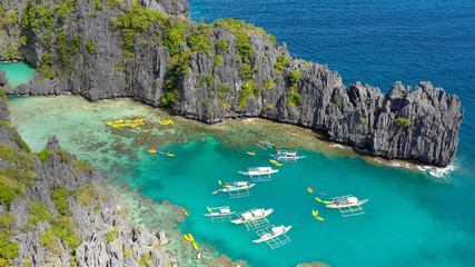 boat in a lagoon in aerial view, Philippines