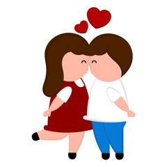 Isolated couple kissing with hearts. Valentines day. Vector illustration design