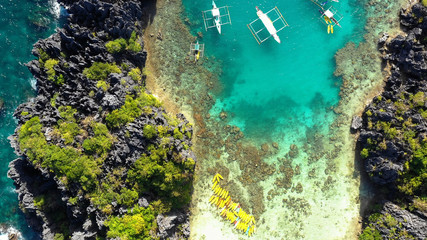 boat in a lagoon in aerial view, Philippines