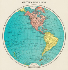 Western Hemisphere, World Atlas by Rand, McNally and Co. 1908
