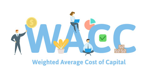 WACC, Weighted Average Cost of Capital. Concept with keywords, letters and icons. Colored flat vector illustration. Isolated on white background.