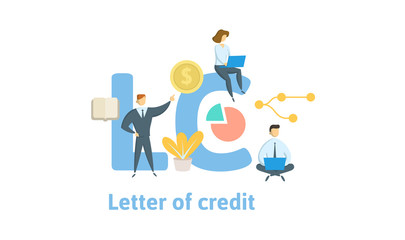 Fototapeta na wymiar LC, Letter of Credit. Concept with keywords, letters and icons. Colored flat vector illustration. Isolated on white background.