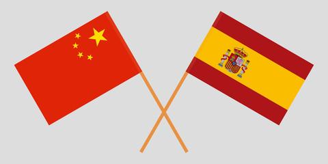 Spain and China. The Spanish and Chinese flags. Official proportion. Correct colors. Vector