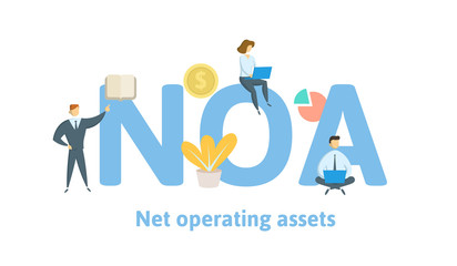 NOA, Net Operating Assets. Concept with keywords, letters and icons. Colored flat vector illustration. Isolated on white background.