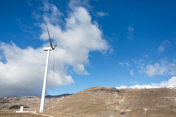 Landscape with Turbine Green Energy Electricity, Windmill for electric power production, Wind turbines generating electricity in mountains