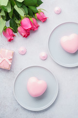 Happy Valentine's day morning with heart shaped mousse cakes.