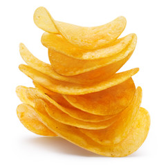 Fototapeta na wymiar Stack of delicious potato chips, isolated on white background