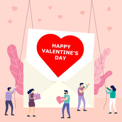 Heart in large envelop. Romantic post of valentines day