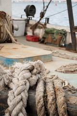 Fototapeta premium fishing ship with thick ropes