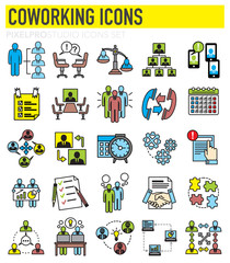 Coworking outline icons set on white background for graphic and web design, Modern simple vector sign. Internet concept. Trendy symbol for website design web button or mobile