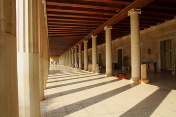 Colonnade of an ancient museum, Stoa of Attalos. The Ancient Agora, Athens,