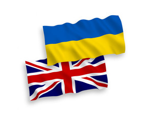 Flags of Ukraine and Great Britain on a white background