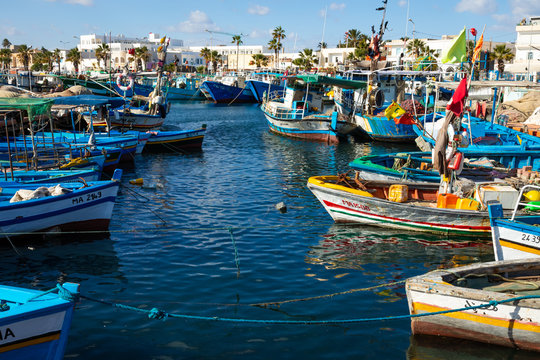 Boats in a fishing port in Mahdia, Tunisia.