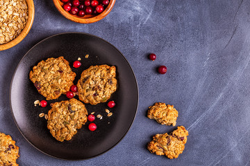 Homemade oatmeal cookies with cranberries and pumpkin seeds.