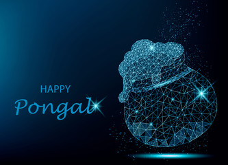 Happy Pongal greeting card with polygonal pot © vectorkif