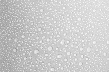 closeup drops water on grey background