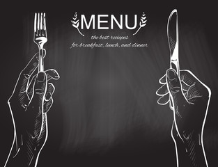 Vector hands holding a knife and fork