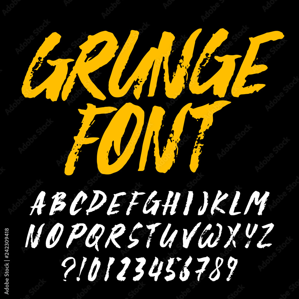 Fototapete grunge alphabet font. uppercase brush stroke letters and numbers. stock vector typescript.
