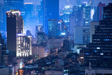 Bangkok density residential at night in down town.