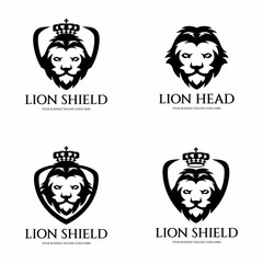 Lion shield logo design template. Vector illustration